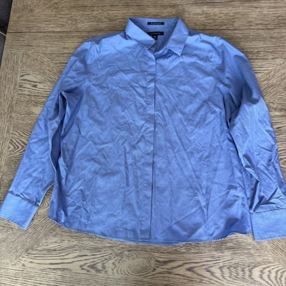 Lands End No Iron Supima Cotton Classic Blue Blouse Button Down Shirt Womens 14P